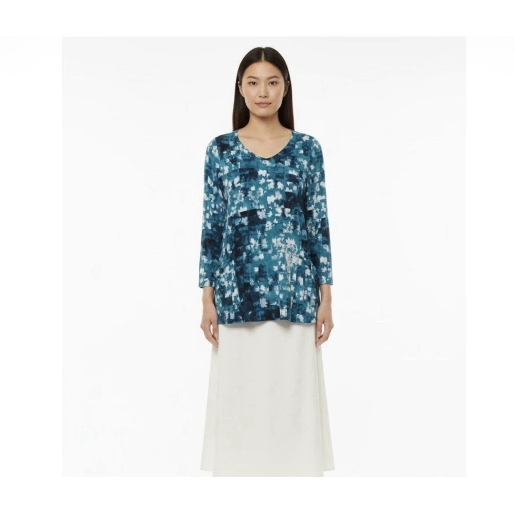 J Jill Pure Jill Women's S Small  Tunic Top Blue Floral‎ Swing Stretch Pockets